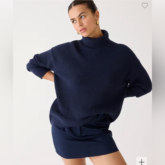 J Crew Quiet Luxury Turtleneck Cotton Cashmere Navy Blue Relaxed Sweater Large - Picture 3 of 13